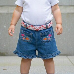 Baby Nass Chambray Embroidered Fish Ruffle Shorts 24 Months